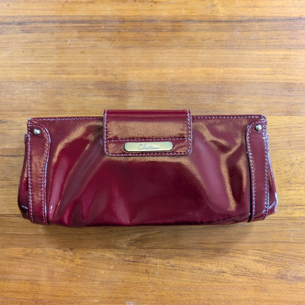 Cole Haan Red Patent Leather Clutch Wallet Bag Burgundy Wine Red Cranberry
